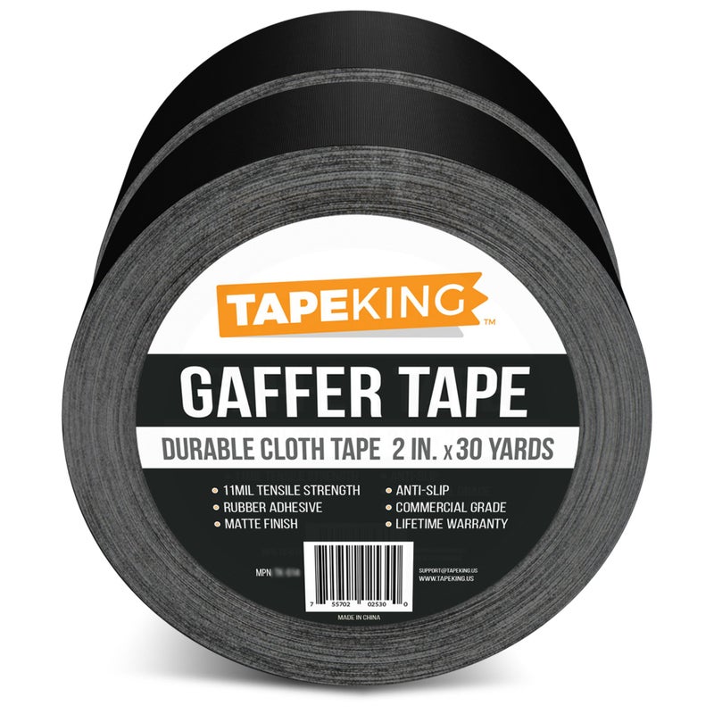 Tape King Gaffers Tape (Black) | 2 Inch Wide x 30 Yards Per Roll (180 Ft) Pro Gaff Tape | Durable Cloth Matte Black Tape with Strong Rubber Adhesive for Events, Cables, and Decorations (2 Pcs) - Image 2